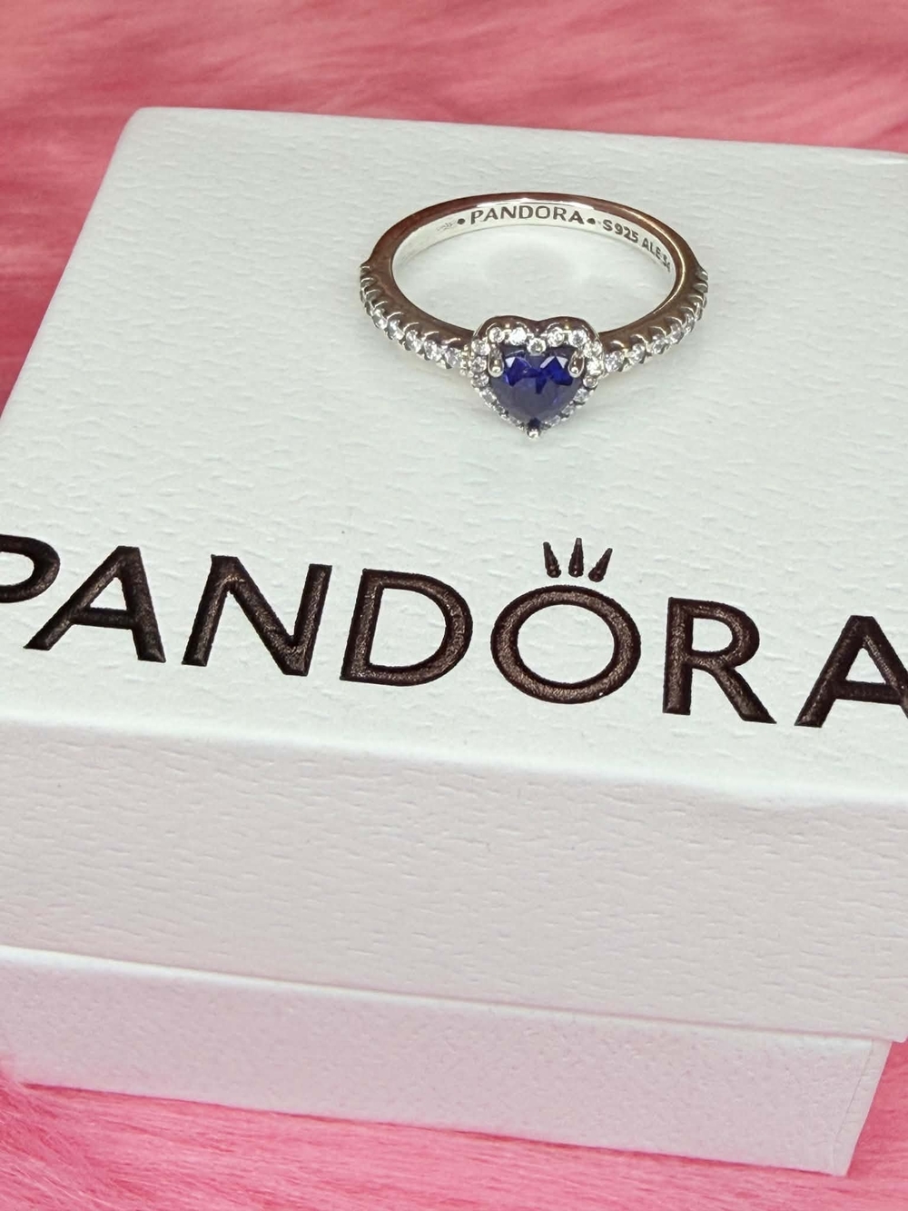 Pandora Sterling Silver Heart Ring with Deep Blue Stone